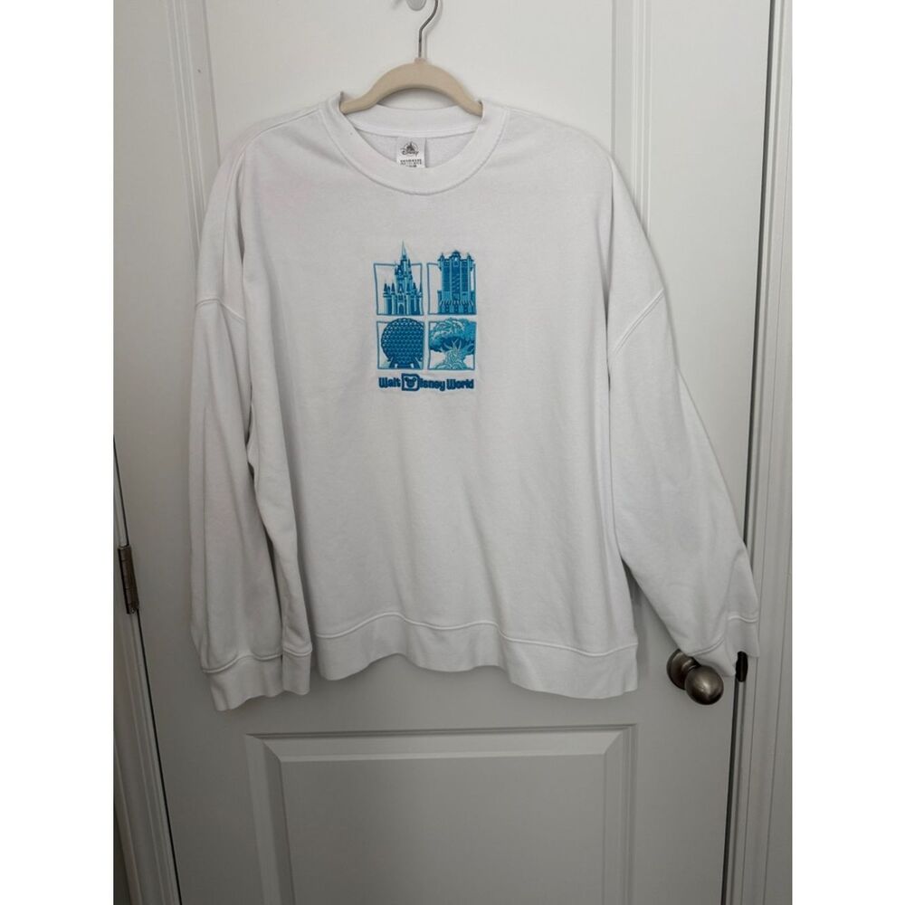 Disney White Crewneck Sweatshirt with Teal Park Icons